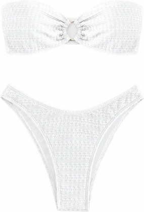 SHENHE Women's 2 Piece Bikini Set Summer Solid Ring Strapless Textured Bathingsuit