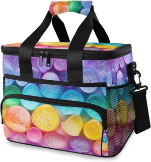 Shiny Rainbow Polka Dot Cooler Bag Insulated Cooler Soft Sided Cooler 24 Can Portable Picnic Bag Large Leakproof Lunch Bag Box for Beach Grocery Camping Travel Car Men Women