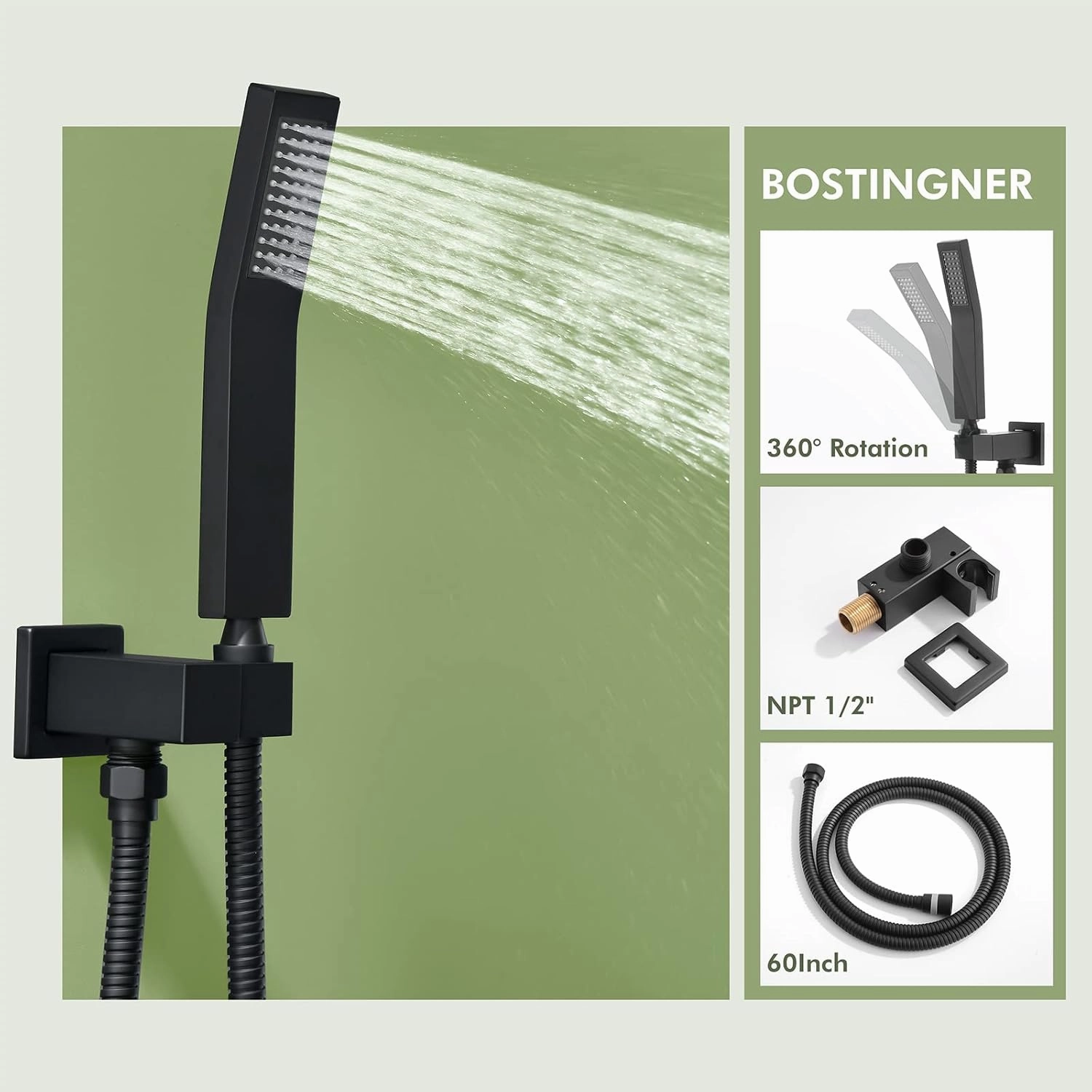 Shower Faucet Set Matte Black Shower System, Bostingner 12" Rain Shower Head with Handheld Spray and 4 Body Jets,Can Run Together,3 Way Shower Set with Thermostatic Volume Adjustable Valve
