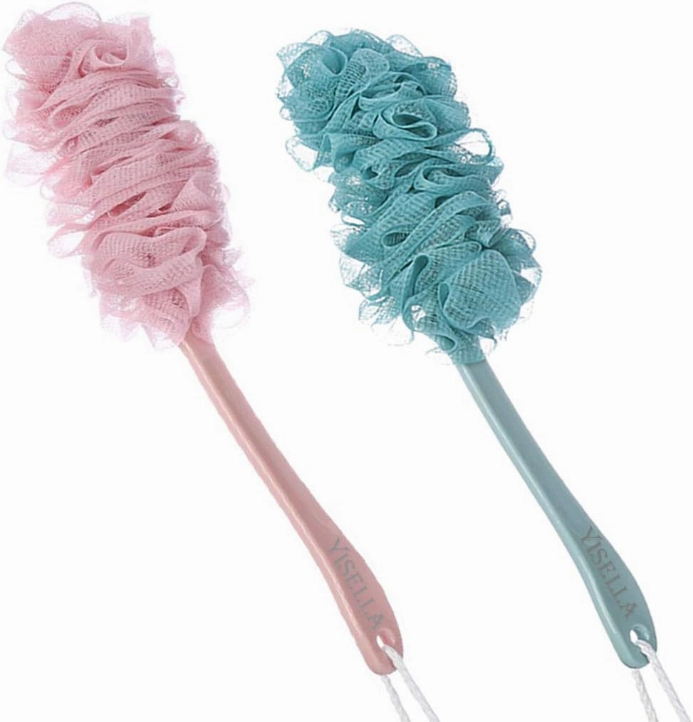 Shower Loofah with Handle for Skin Exfoliating,Shower Brush for Cleaning Body for Men and Women (Blue/Pink)