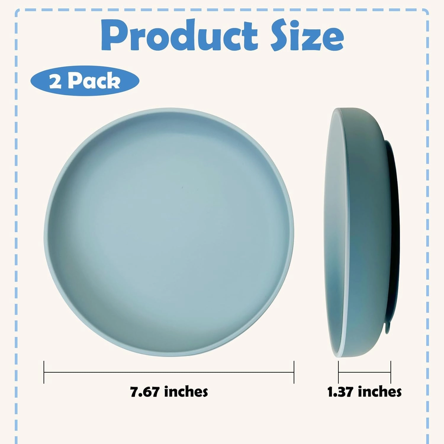 Silicone Dog Bowl Set of 2 Flat Puppy Food & Water Dish Less Mess Cat Dry Food Plates with Suction Cup Non-Tippable Feeding Bowls for Small & Medium-Sized Pets (Round Pale Blue)