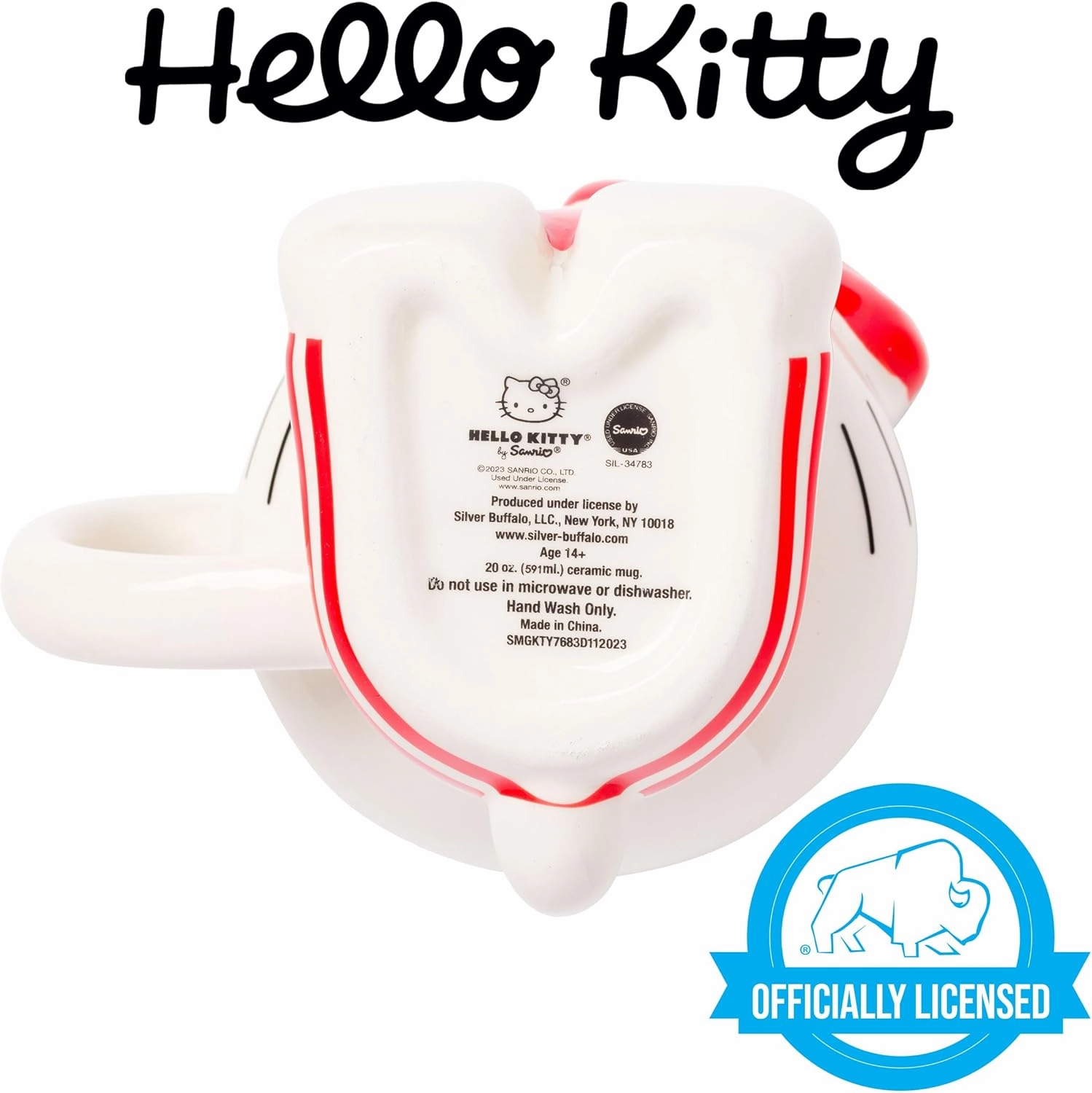 Silver Buffalo Sanrio Hello Kitty Holding Love Heart Ceramic 3D Sculpted Mug, 20 Ounces