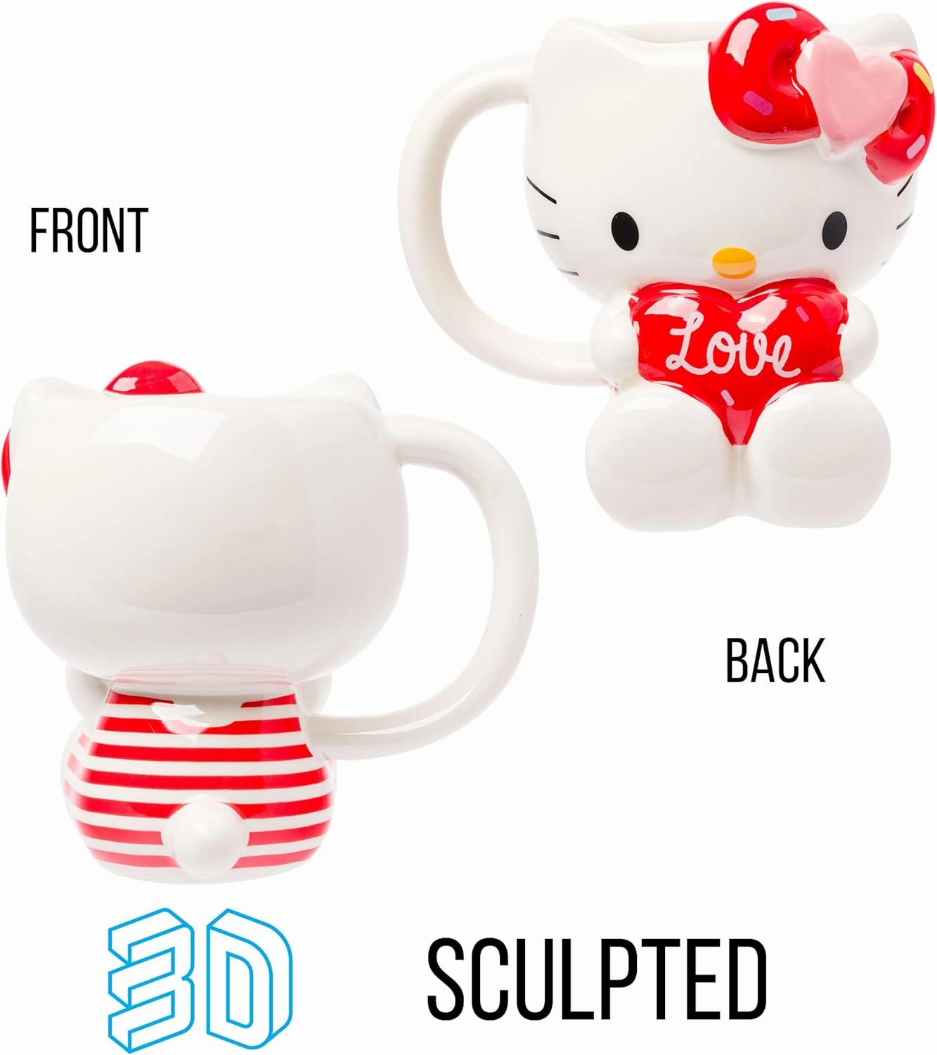 Silver Buffalo Sanrio Hello Kitty Holding Love Heart Ceramic 3D Sculpted Mug, 20 Ounces