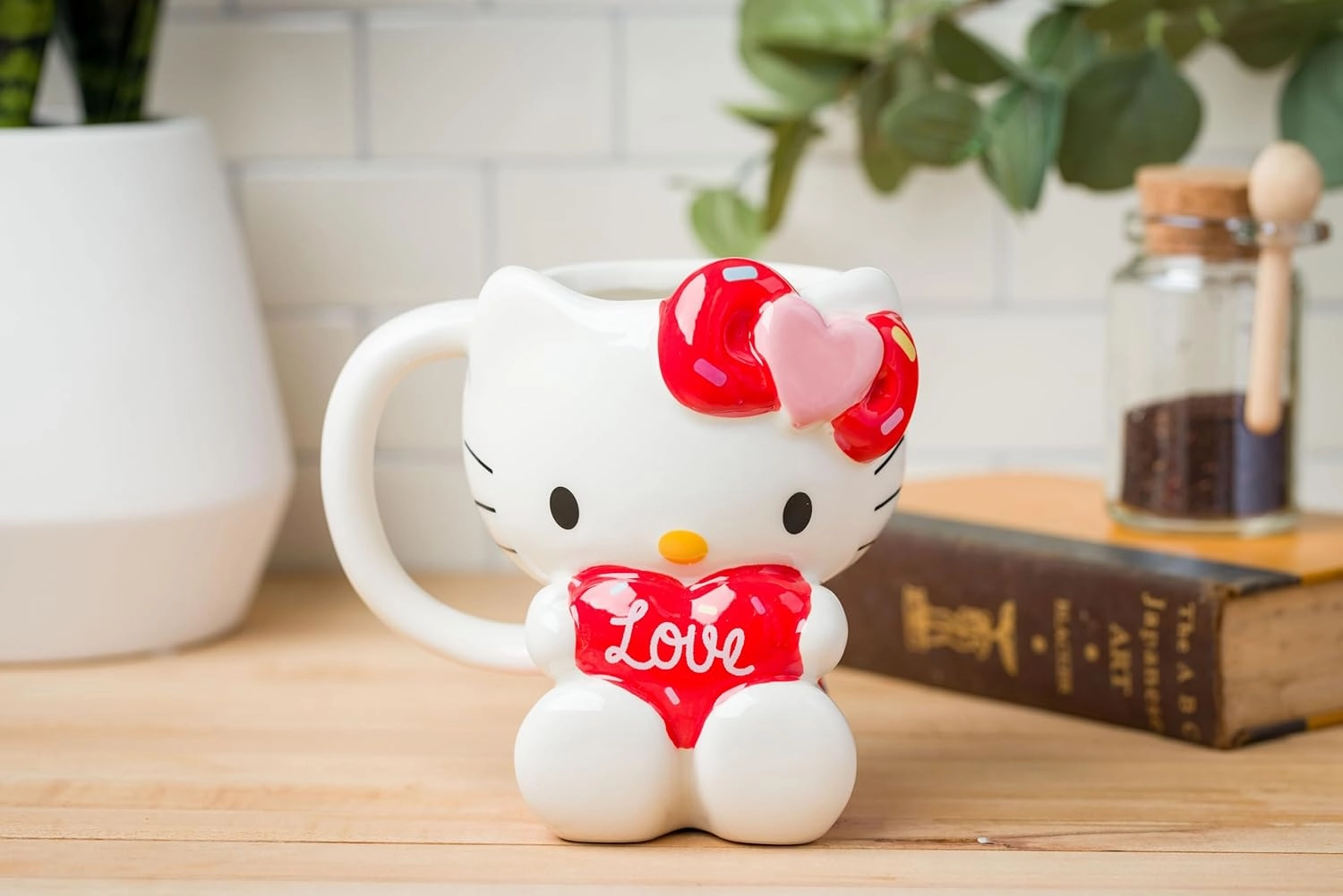 Silver Buffalo Sanrio Hello Kitty Holding Love Heart Ceramic 3D Sculpted Mug, 20 Ounces