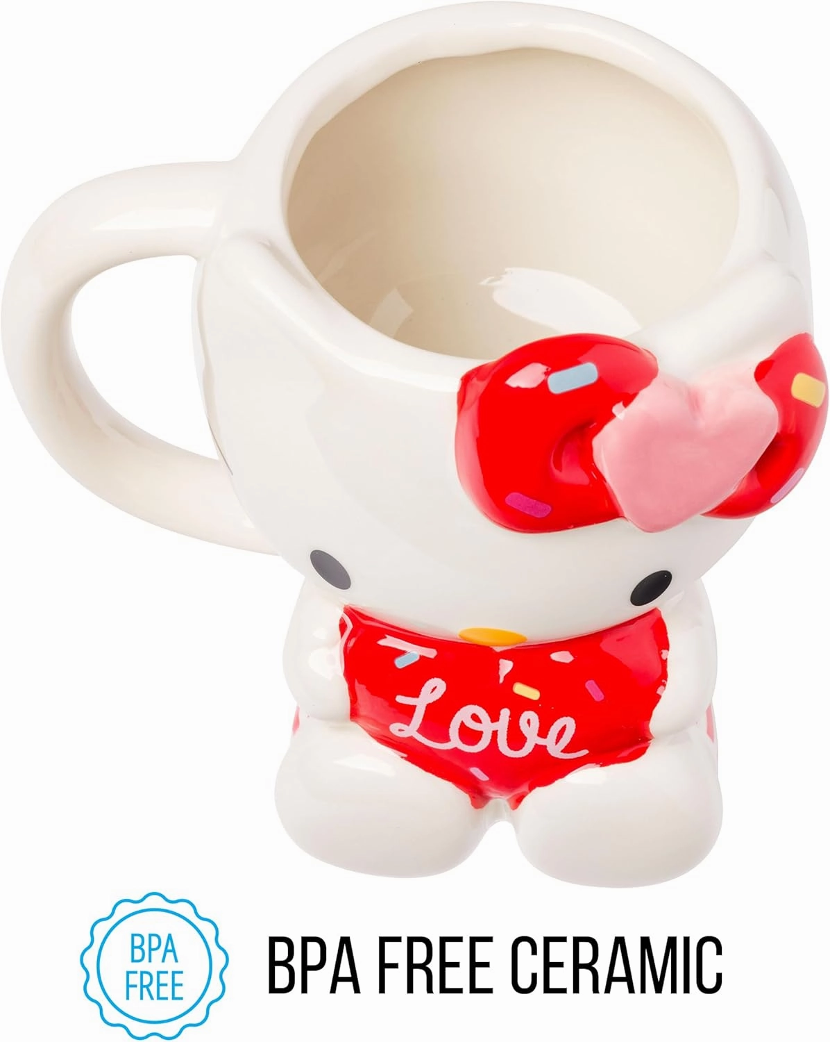 Silver Buffalo Sanrio Hello Kitty Holding Love Heart Ceramic 3D Sculpted Mug, 20 Ounces
