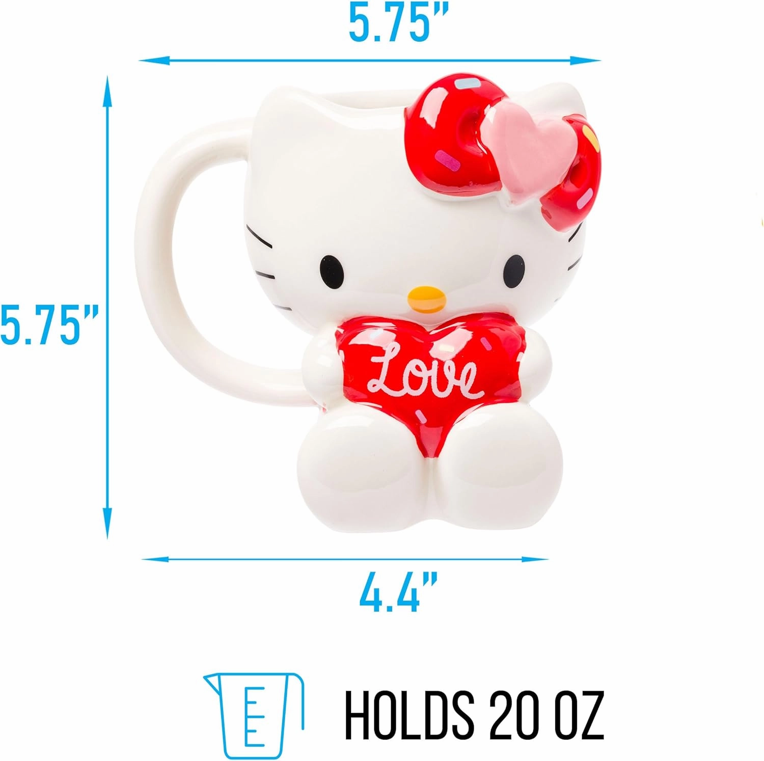 Silver Buffalo Sanrio Hello Kitty Holding Love Heart Ceramic 3D Sculpted Mug, 20 Ounces