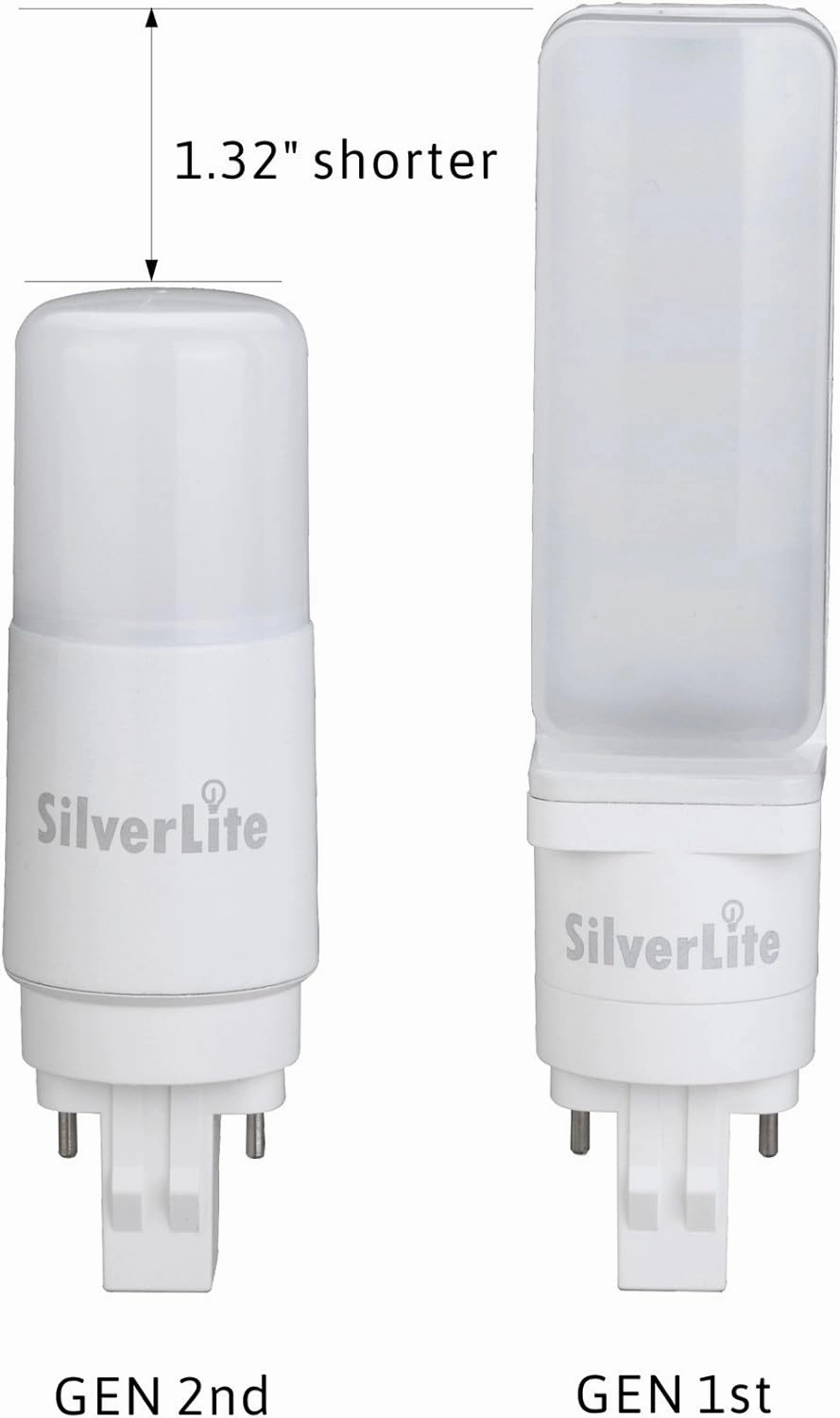 Silverlite [Plug&Play] 7w(18w CFL Equivalent) LED Stick PL Bulb GX23-2 Pin Base, 700LM, Soft White(2700k), Driven by 120-277V and CFL Ballast, UL Listed,2 Pack