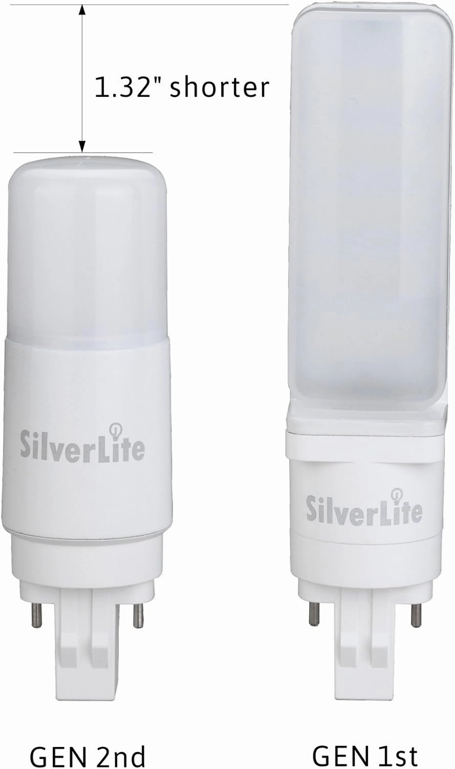 Silverlite [Plug&Play] 7w(18w CFL Equivalent) LED Stick PL Bulb GX23-2 Pin Base, 750LM, Cool White(5000k), Driven by 120-277V and CFL Ballast, UL Classified, 2 Pack