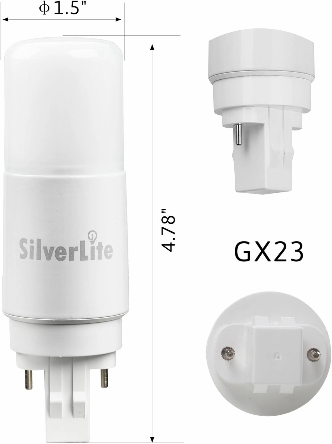 Silverlite [Plug&Play] 7w(18w CFL Equivalent) LED Stick PL Bulb GX23-2 Pin Base, 750LM, Cool White(5000k), Driven by 120-277V and CFL Ballast, UL Classified, 2 Pack