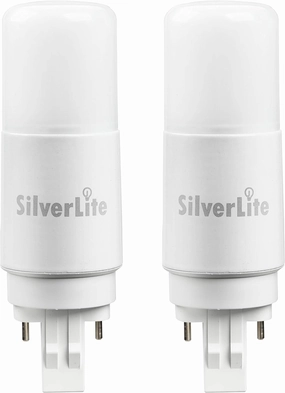 Silverlite [Plug&Play] 7w(18w CFL Equivalent) LED Stick PL Bulb GX23-2 Pin Base, 750LM, Cool White(5000k), Driven by 120-277V and CFL Ballast, UL Classified, 2 Pack