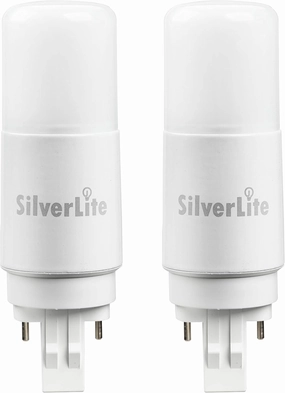 Silverlite [Plug&Play] 7w(18w CFL Equivalent) LED Stick PL Bulb GX23-2 Pin Base, 750LM, Cool White(5000k), Driven by 120-277V and CFL Ballast, UL Classified, 2 Pack