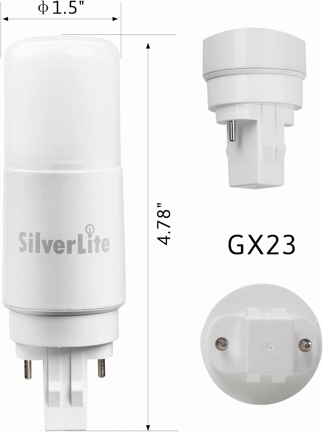 Silverlite [Plug&Play] 7w(18w CFL Equivalent) LED Stick PL Bulb GX23-2 Pin Base, 750LM, Cool White(5000k), Driven by 120-277V and CFL Ballast, UL Classified, 2 Pack