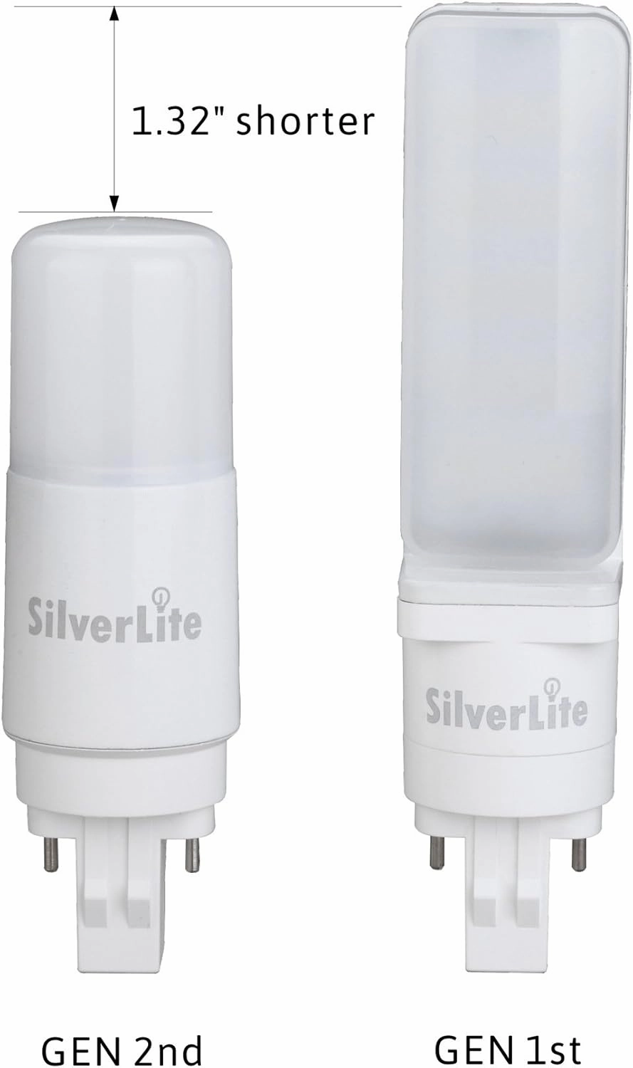 Silverlite [Plug&Play] 7w(18w CFL Equivalent) LED Stick PL Bulb GX23-2 Pin Base, 750LM, Cool White(5000k), Driven by 120-277V and CFL Ballast, UL Classified, 2 Pack