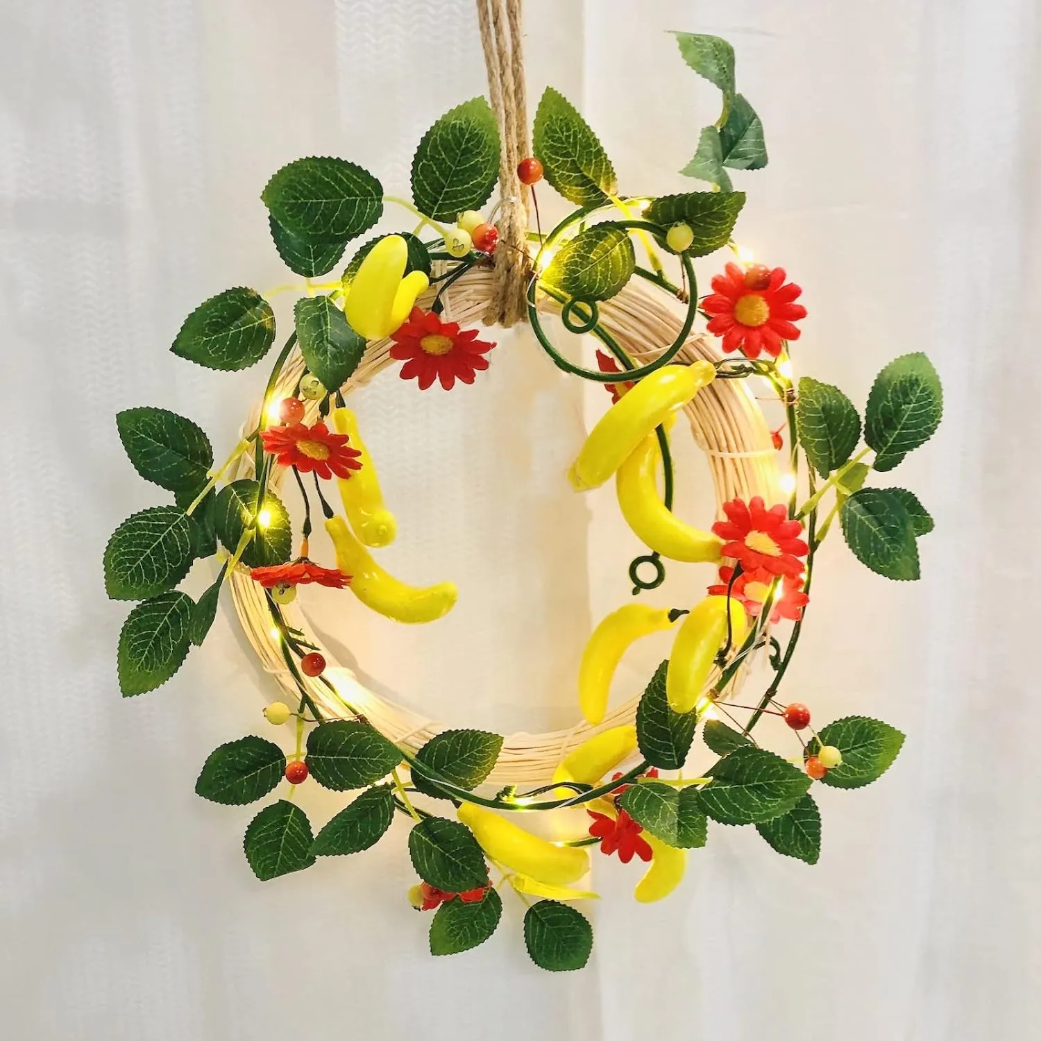 Simulation Banana String Lights Artificial Fruit Banana Berries Flowers Hanging Vines Plant Garland Fairy Light for Wedding Party Festival Christmas Birthday Decor (4 Pack, A-Banana with Light)