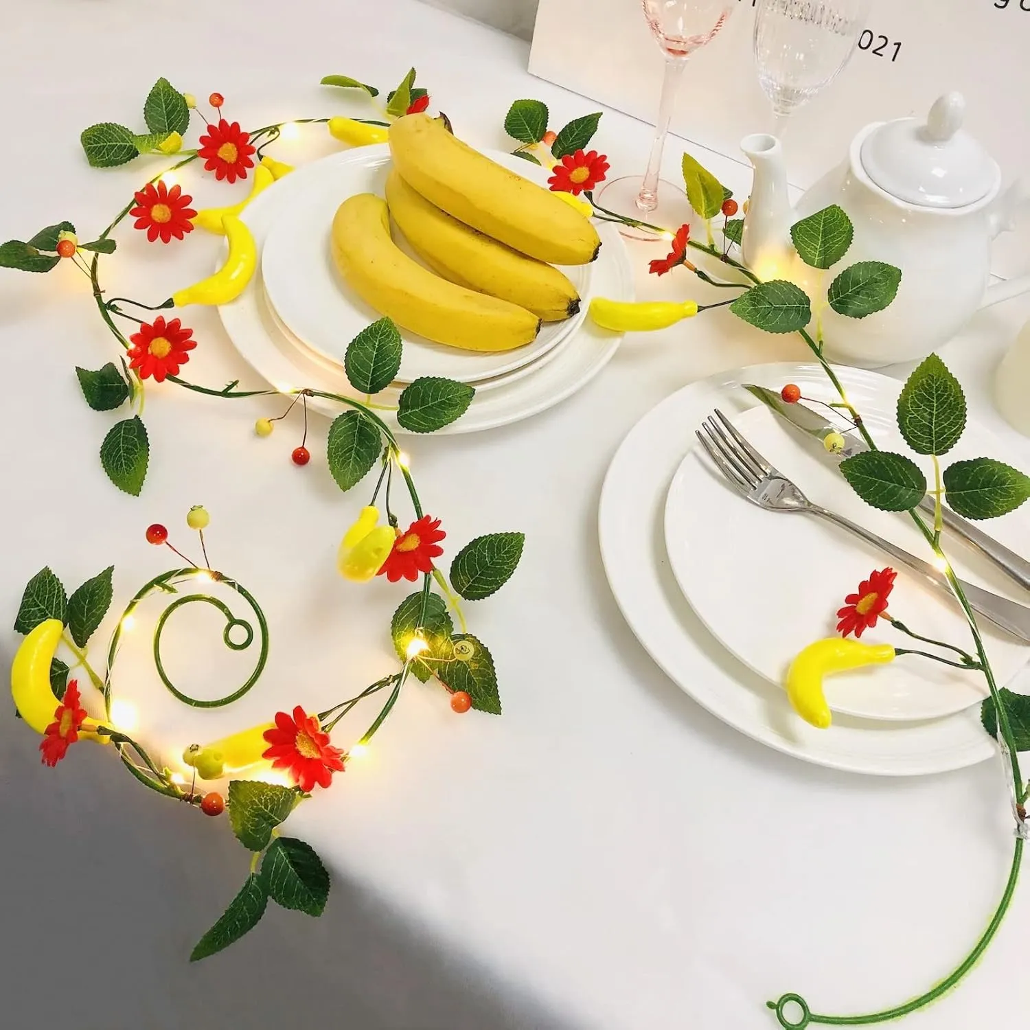 Simulation Banana String Lights Artificial Fruit Banana Berries Flowers Hanging Vines Plant Garland Fairy Light for Wedding Party Festival Christmas Birthday Decor (4 Pack, A-Banana with Light)