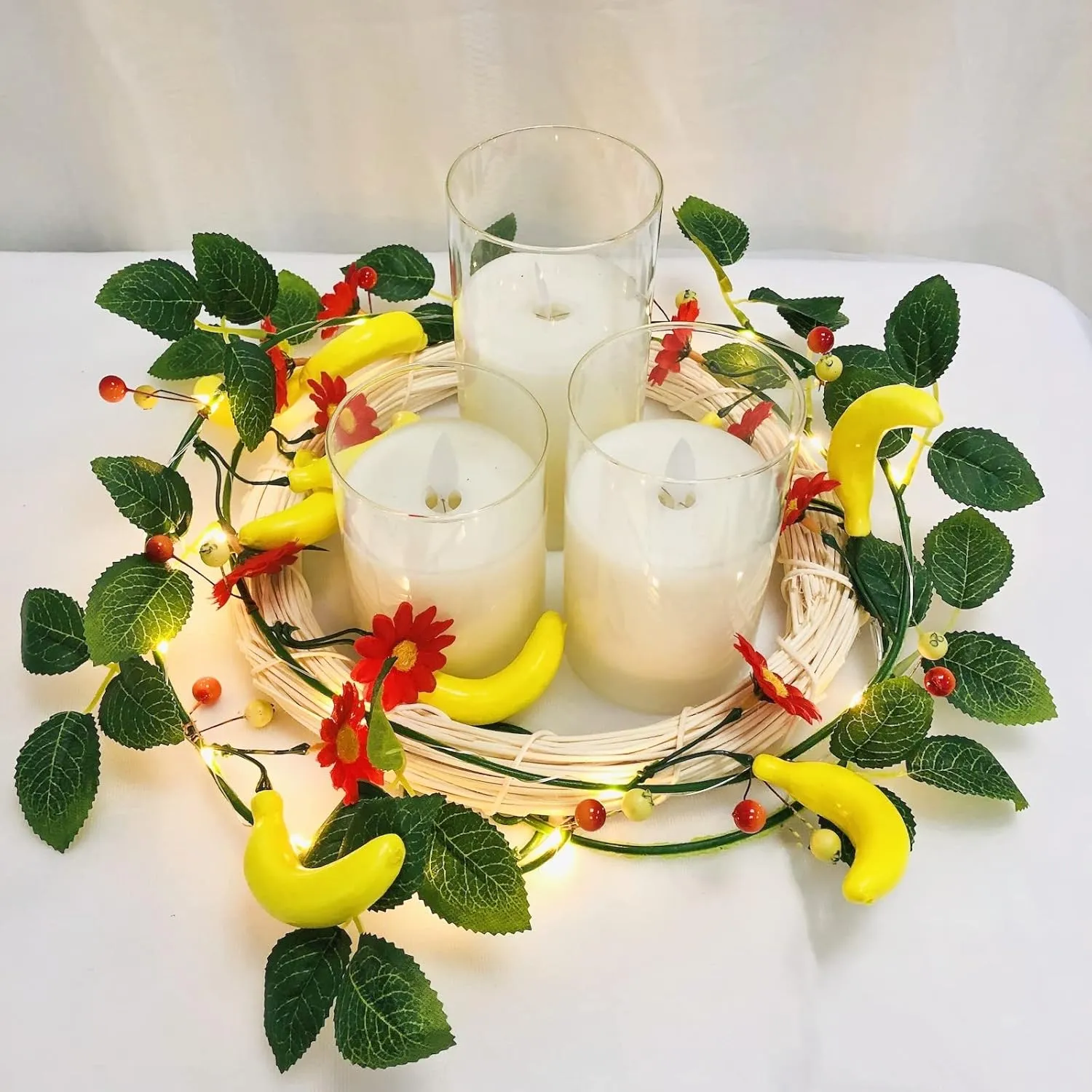 Simulation Banana String Lights Artificial Fruit Banana Berries Flowers Hanging Vines Plant Garland Fairy Light for Wedding Party Festival Christmas Birthday Decor (4 Pack, A-Banana with Light)