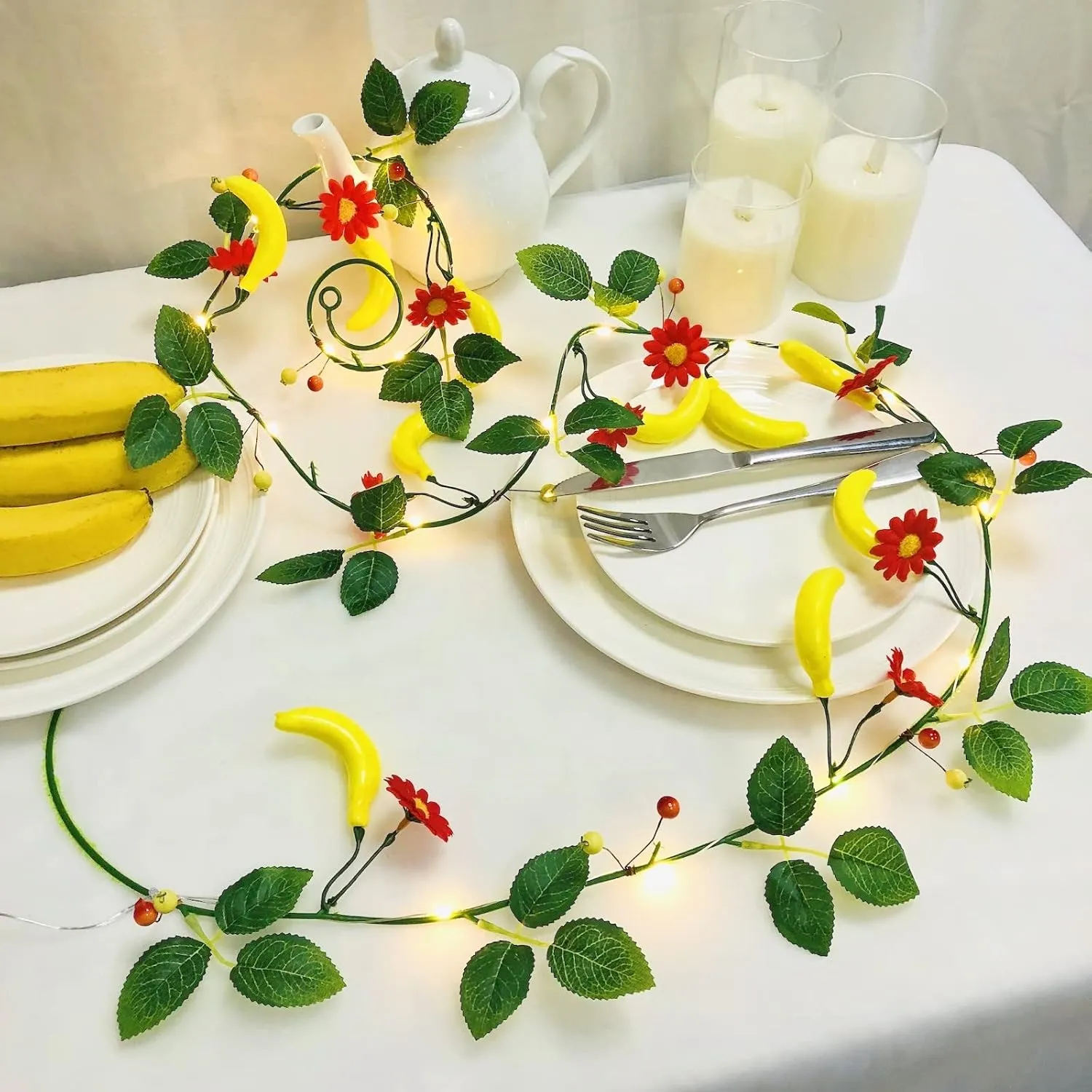 Simulation Banana String Lights Artificial Fruit Banana Berries Flowers Hanging Vines Plant Garland Fairy Light for Wedding Party Festival Christmas Birthday Decor (4 Pack, A-Banana with Light)