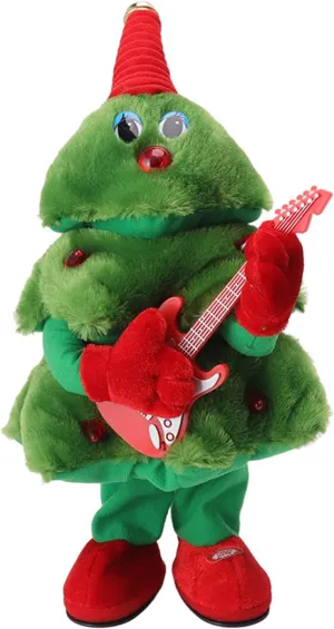 Singing Dancing Christmas Tree, Electric Wiggle Stuffed Christmas Tree Plush to y with 8 Music Song, Lights, Animated Christmas Tree Table Cute Decoration for Family (Guitar Christmas Tree)