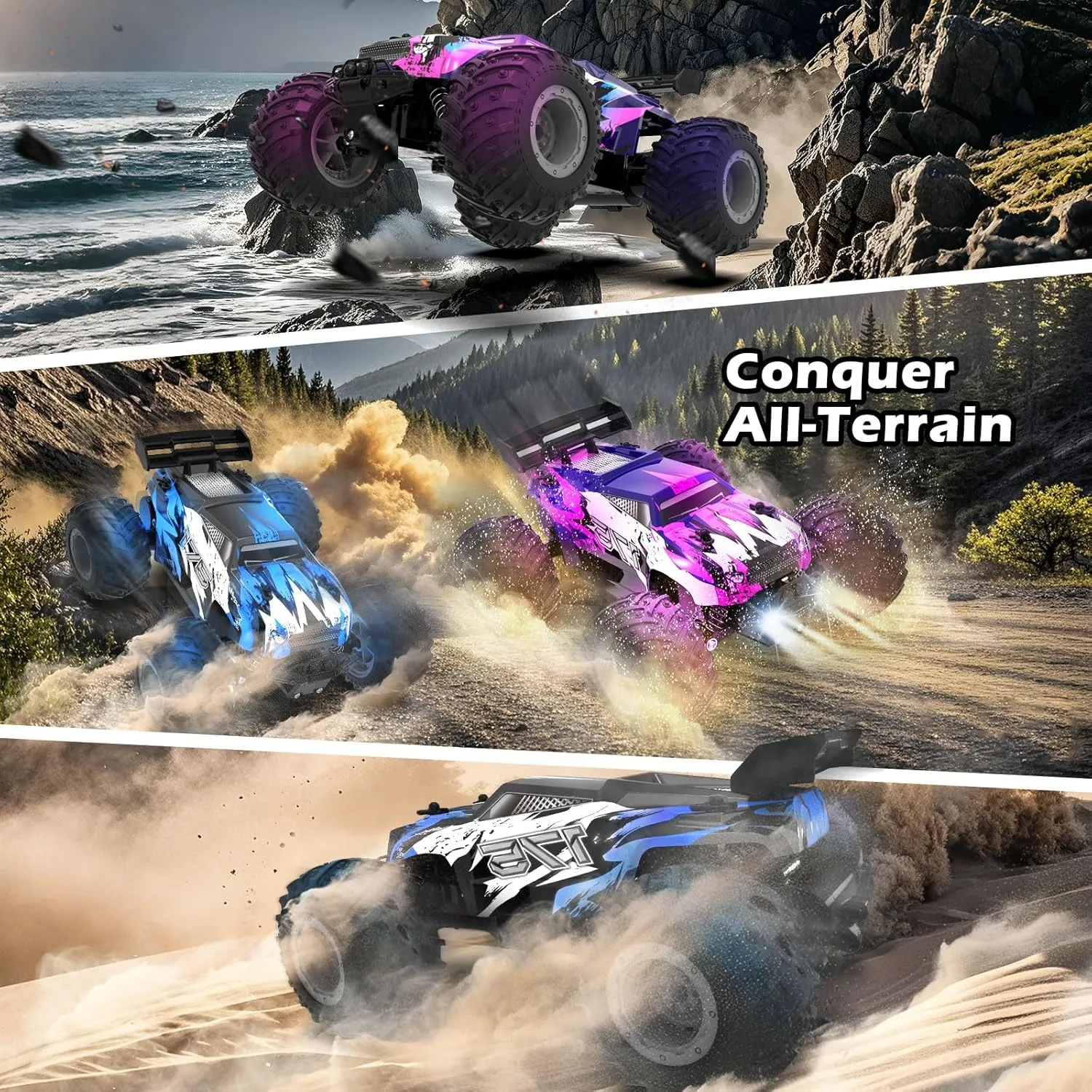 Sjpzwcrl Rechargeable Remote Control Car Toys: - Hand Controlled Monster Truck for Boy Electric Rock Crawler Toys with Colorful RC Car Body Lights and Headlights Birthday Gift for Kids