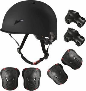 Skateboard Bike Helmet for Adults Adjustable Knee Elbow Pads Wrist Guards Protective Gear Helmets Set Teens for Bicycle Cycling Skate Scooter Bicycle Helmet