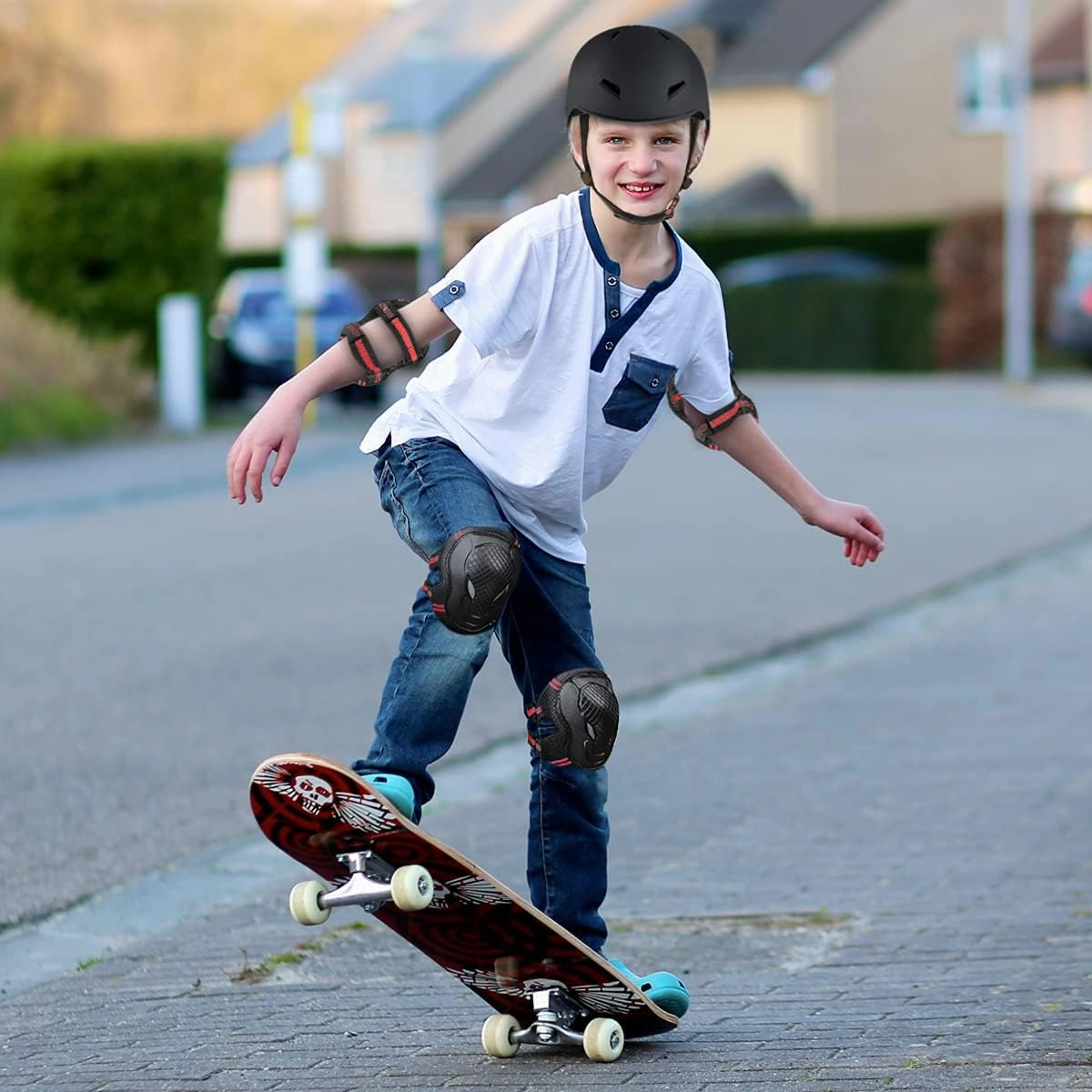 Skateboard Bike Helmet for Adults Adjustable Knee Elbow Pads Wrist Guards Protective Gear Helmets Set Teens for Bicycle Cycling Skate Scooter Bicycle Helmet