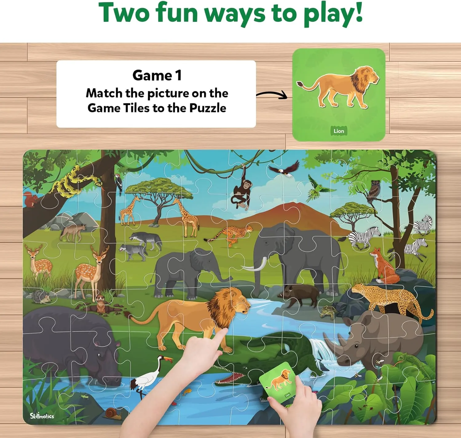 Skillmatics Floor Puzzle & Game - Piece & Play Wild Animals, Jigsaw & Toddler Puzzles, Educational Toy, Gifts for Boys & Girls Ages 3, 4, 5, 6, 7 (48 Pieces, 2 x 3 feet)