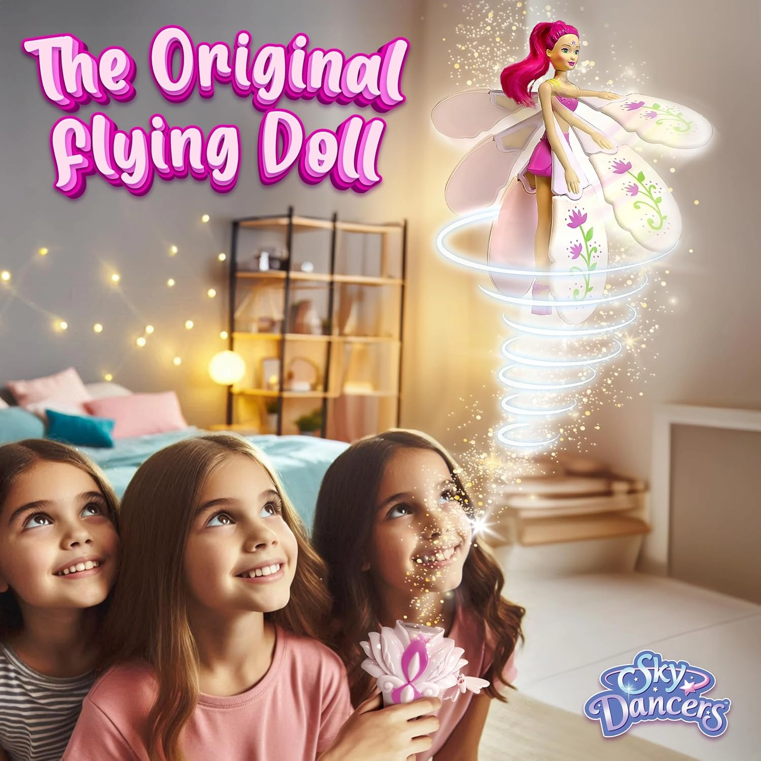 Sky Dancers Fuchsia Fantasy – The Original Flying Doll Toy – Pull String Powered, Use Indoors or Outdoors, No Batteries Required, Gift for Kids 6 