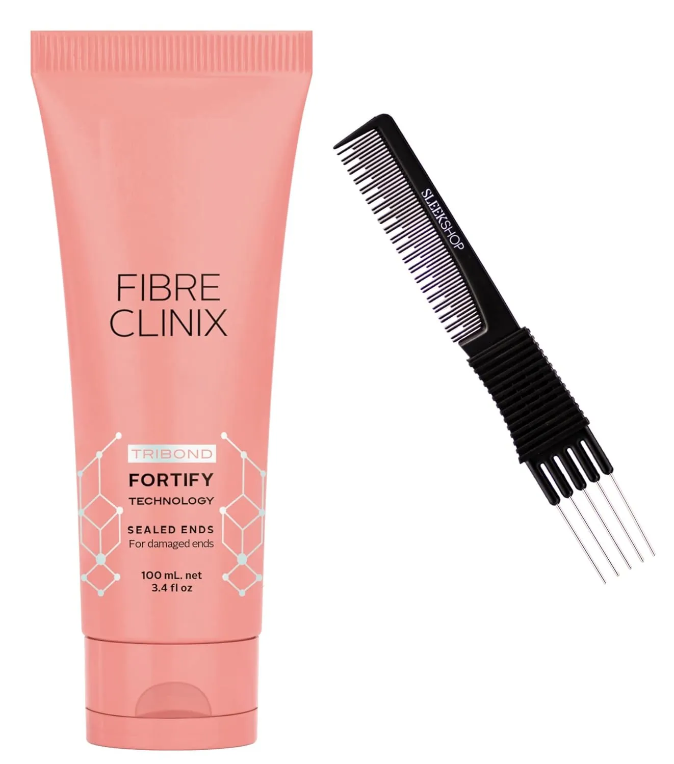 Sleekshop Comb   Schwarzkopf FIBRE CLINIX Fortify Hair Repair Serum with Tribond Technology for Damaged Ends (w/ Sleek Premium Carbon Teasing Comb) - 3.4 oz