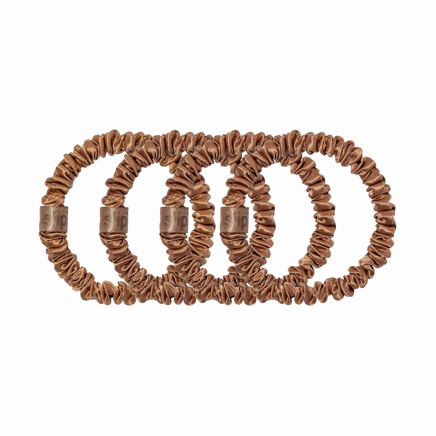 slip Silk Skinny Scrunchies - Copper | Set of 4 Skinny Scrunchies | 100% Mulberry Silk, Anti-Crease, Gentle on Hair, Reduces Breakage | Stylish & Durable, Ideal for All Hair Types