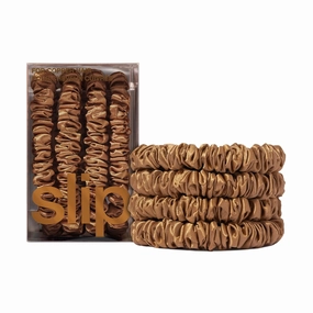 slip Silk Skinny Scrunchies - Copper | Set of 4 Skinny Scrunchies | 100% Mulberry Silk, Anti-Crease, Gentle on Hair, Reduces Breakage | Stylish & Durable, Ideal for All Hair Types