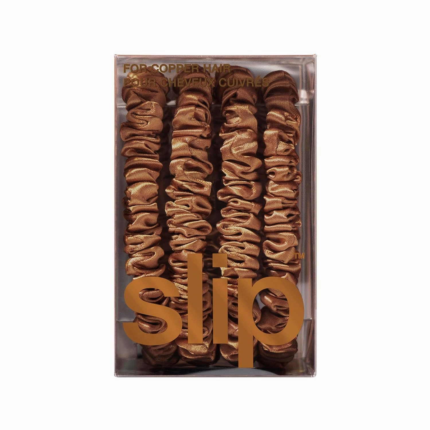 slip Silk Skinny Scrunchies - Copper | Set of 4 Skinny Scrunchies | 100% Mulberry Silk, Anti-Crease, Gentle on Hair, Reduces Breakage | Stylish & Durable, Ideal for All Hair Types