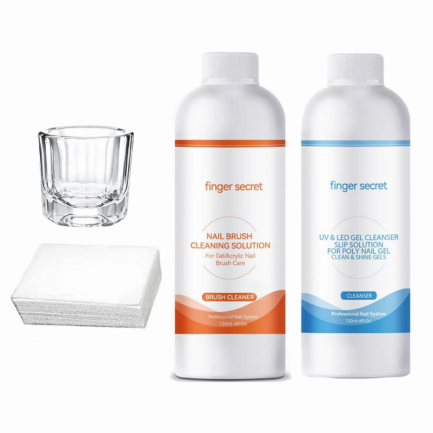 Slip Solution for Nail Gel Cleanser & Nail Brush Cleaner - Professional Nail Care Kit Ideal for Both Salon Professionals and Home Users.Includes Glass Cup and 50 Cotton Pads
