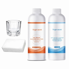 Slip Solution for Nail Gel Cleanser & Nail Brush Cleaner - Professional Nail Care Kit Ideal for Both Salon Professionals and Home Users.Includes Glass Cup and 50 Cotton Pads