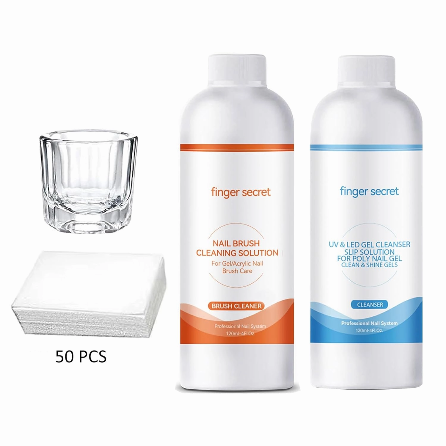 Slip Solution for Nail Gel Cleanser & Nail Brush Cleaner - Professional Nail Care Kit Ideal for Both Salon Professionals and Home Users.Includes Glass Cup and 50 Cotton Pads