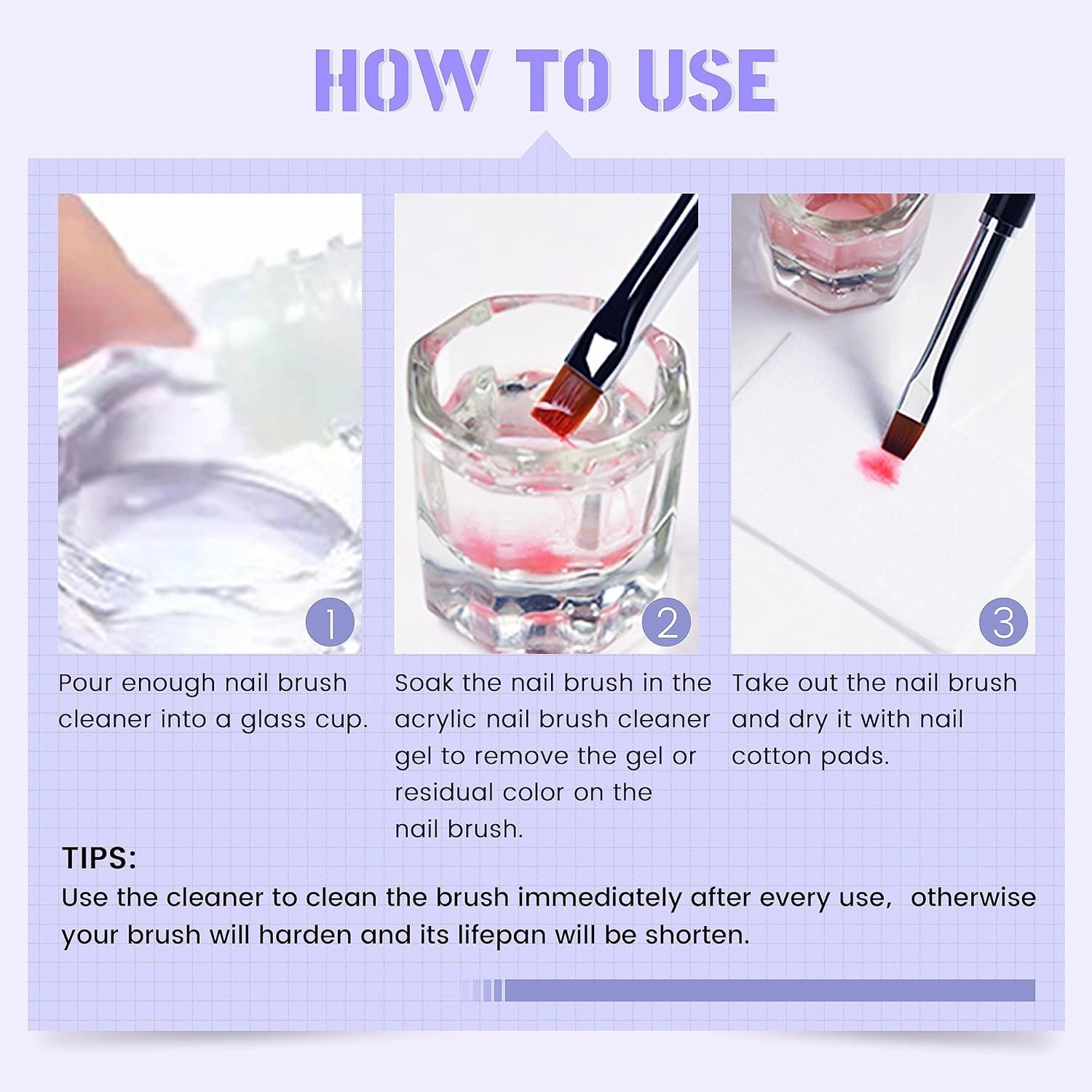 Slip Solution for Nail Gel Cleanser & Nail Brush Cleaner - Professional Nail Care Kit Ideal for Both Salon Professionals and Home Users.Includes Glass Cup and 50 Cotton Pads