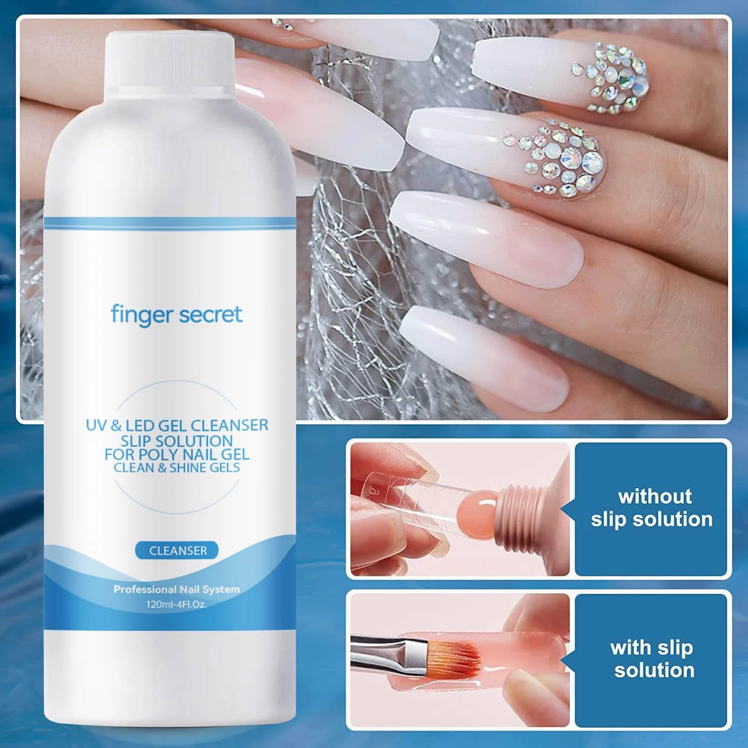 Slip Solution for Nail Gel Cleanser & Nail Brush Cleaner - Professional Nail Care Kit Ideal for Both Salon Professionals and Home Users.Includes Glass Cup and 50 Cotton Pads