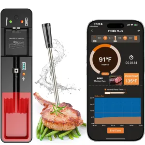Smart Bluetooth Cooking Thermometer, Long-Range Wireless Meat Thermometer for Oven, Grilling, Smoking, BBQ & Air Fryer, Digital Dual Sensors Probe for Beef Lamb Chicken Turkey with iOS & Android App