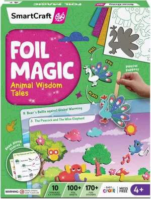 Smartivity Foil Magic - Animals Theme Craft Kit for Kids Age 4-10 Years, 100  Foil Sheet, 10 Canvases, 170  Stickers, Birthday Gift for Boys & Girls Ages 4,5,6,7,8,9,10