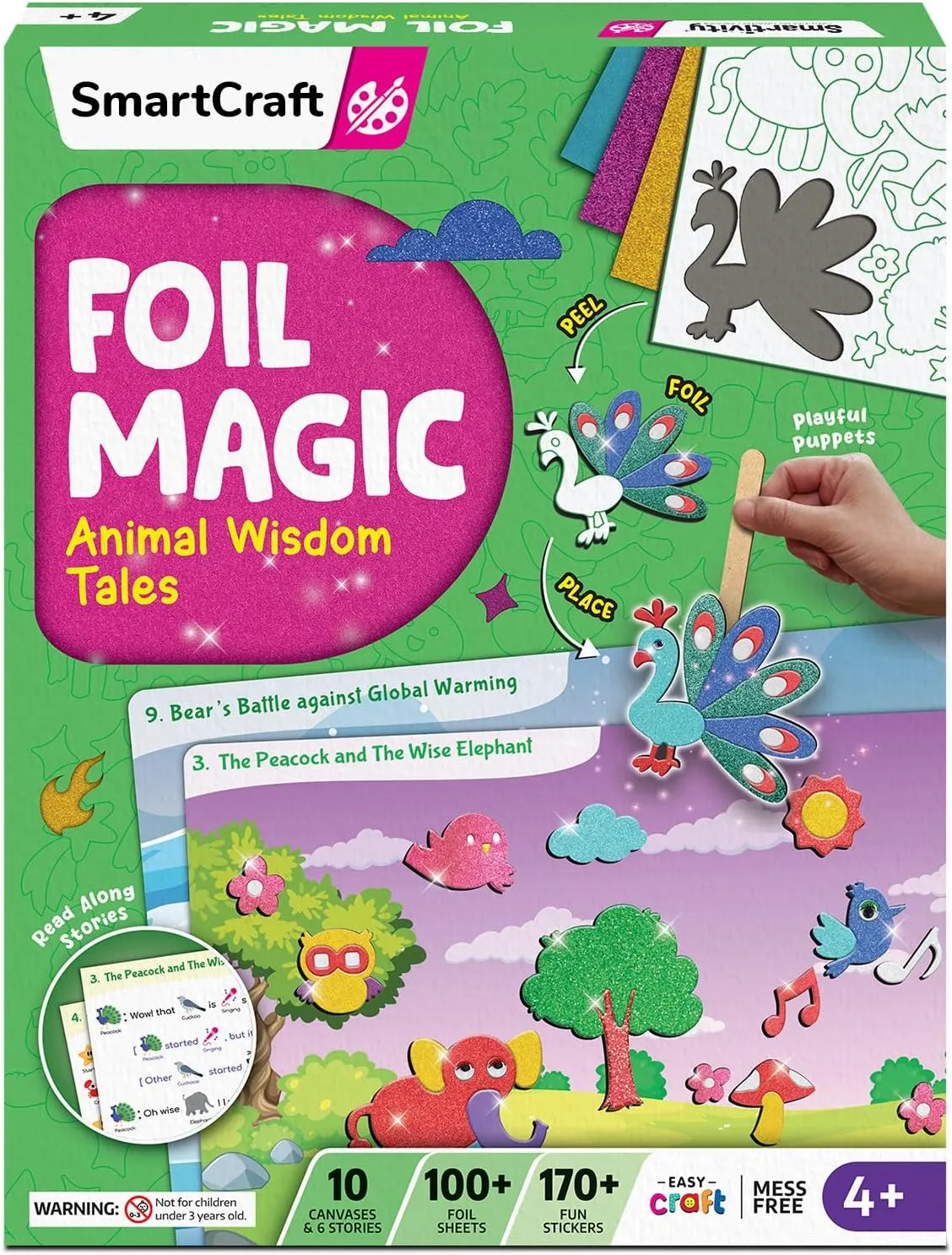 Smartivity Foil Magic - Animals Theme Craft Kit for Kids Age 4-10 Years, 100  Foil Sheet, 10 Canvases, 170  Stickers, Birthday Gift for Boys & Girls Ages 4,5,6,7,8,9,10