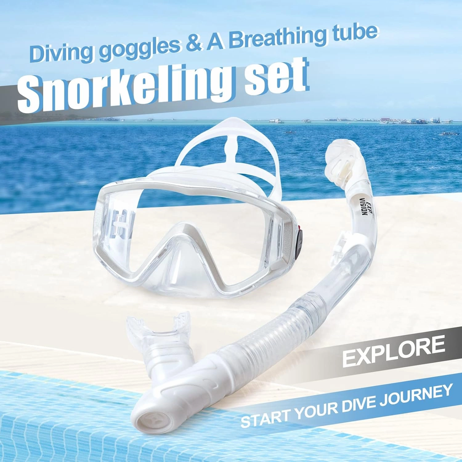 Snorkel Set Pano 3 Window Adult Snorkeling Gear, Professional Snorkel Goggles Anti-Fog Diving Mask, Anti-Leak Swim Goggles and Dry Top Snorkel for Diving, Snorkeling, Swimming