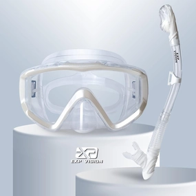 Snorkel Set Pano 3 Window Adult Snorkeling Gear, Professional Snorkel Goggles Anti-Fog Diving Mask, Anti-Leak Swim Goggles and Dry Top Snorkel for Diving, Snorkeling, Swimming