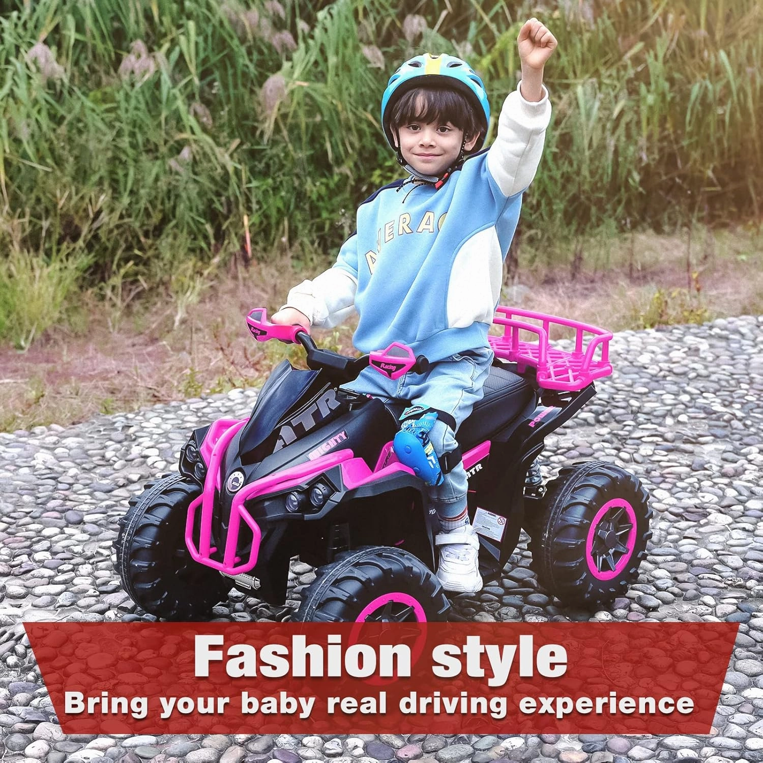 Soar Four Wheeler for - Electirc Toddler 4 Wheeler for 3-6, Ride on ATV 12v Battery Powered, Quad with LED Lights, Music, High Low Speed, USB/TF, Treaded Tires, Pink