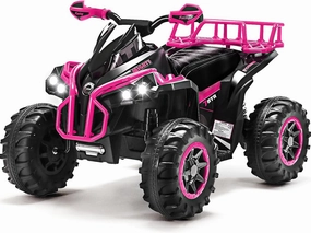 Soar Four Wheeler for - Electirc Toddler 4 Wheeler for 3-6, Ride on ATV 12v Battery Powered, Quad with LED Lights, Music, High Low Speed, USB/TF, Treaded Tires, Pink