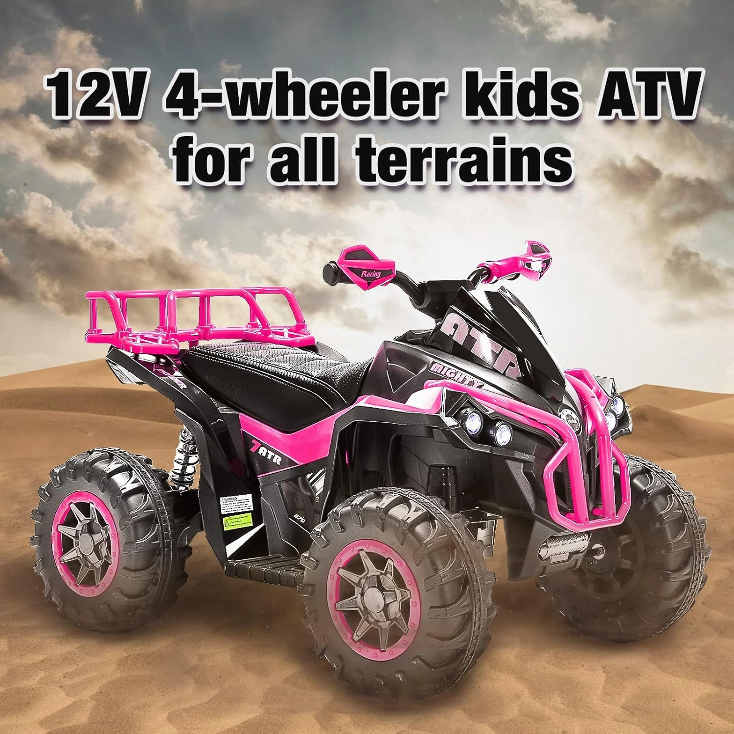 Soar Four Wheeler for - Electirc Toddler 4 Wheeler for 3-6, Ride on ATV 12v Battery Powered, Quad with LED Lights, Music, High Low Speed, USB/TF, Treaded Tires, Pink