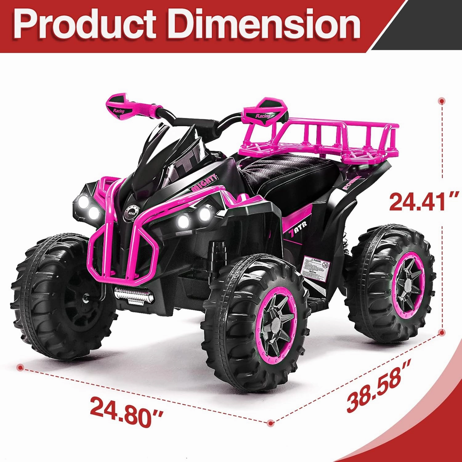 Soar Four Wheeler for - Electirc Toddler 4 Wheeler for 3-6, Ride on ATV 12v Battery Powered, Quad with LED Lights, Music, High Low Speed, USB/TF, Treaded Tires, Pink
