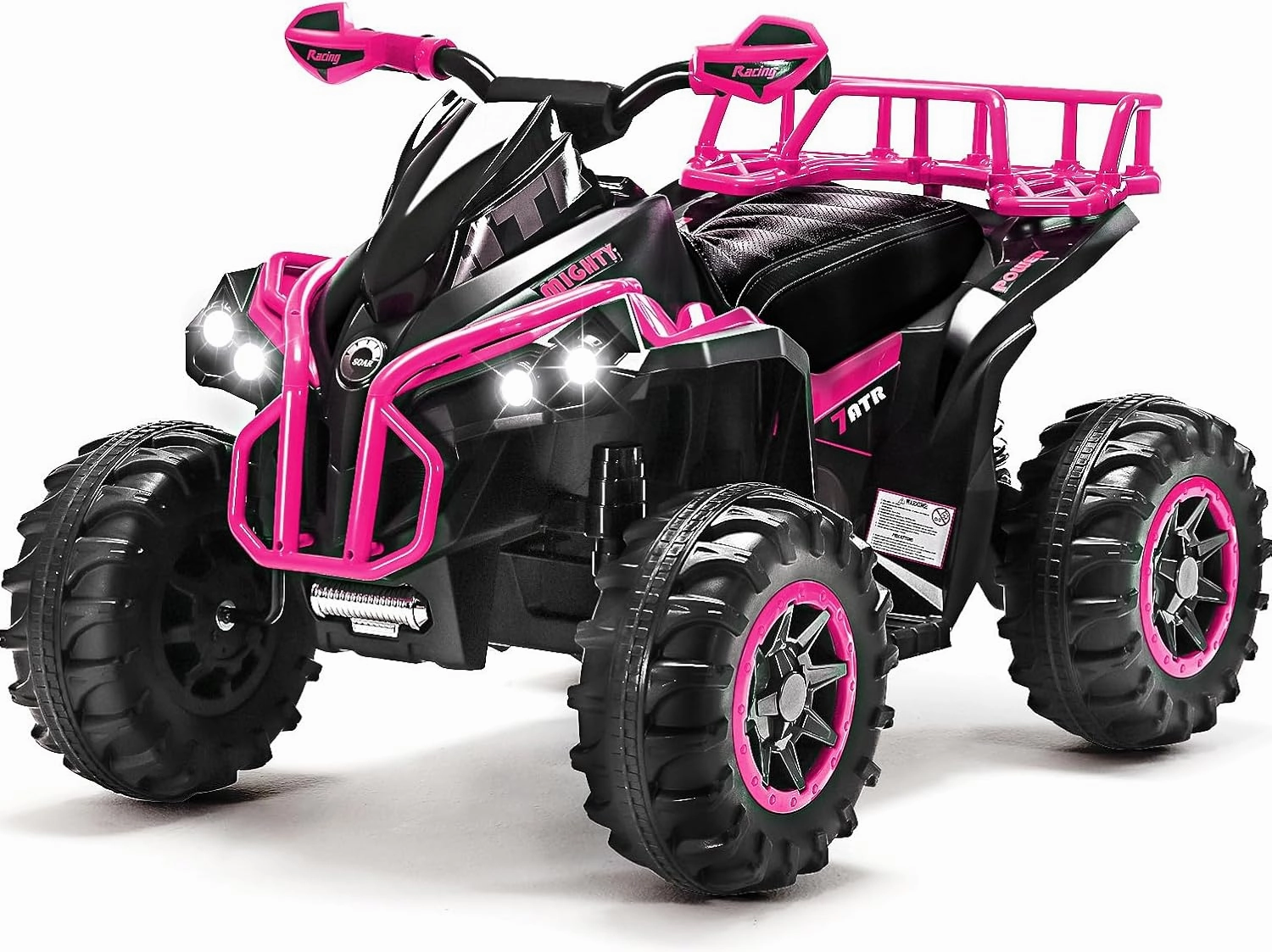 Soar Four Wheeler for - Electirc Toddler 4 Wheeler for 3-6, Ride on ATV 12v Battery Powered, Quad with LED Lights, Music, High Low Speed, USB/TF, Treaded Tires, Pink