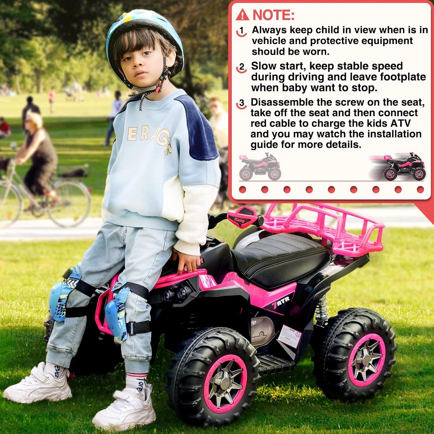 Soar Four Wheeler for - Electirc Toddler 4 Wheeler for 3-6, Ride on ATV 12v Battery Powered, Quad with LED Lights, Music, High Low Speed, USB/TF, Treaded Tires, Pink