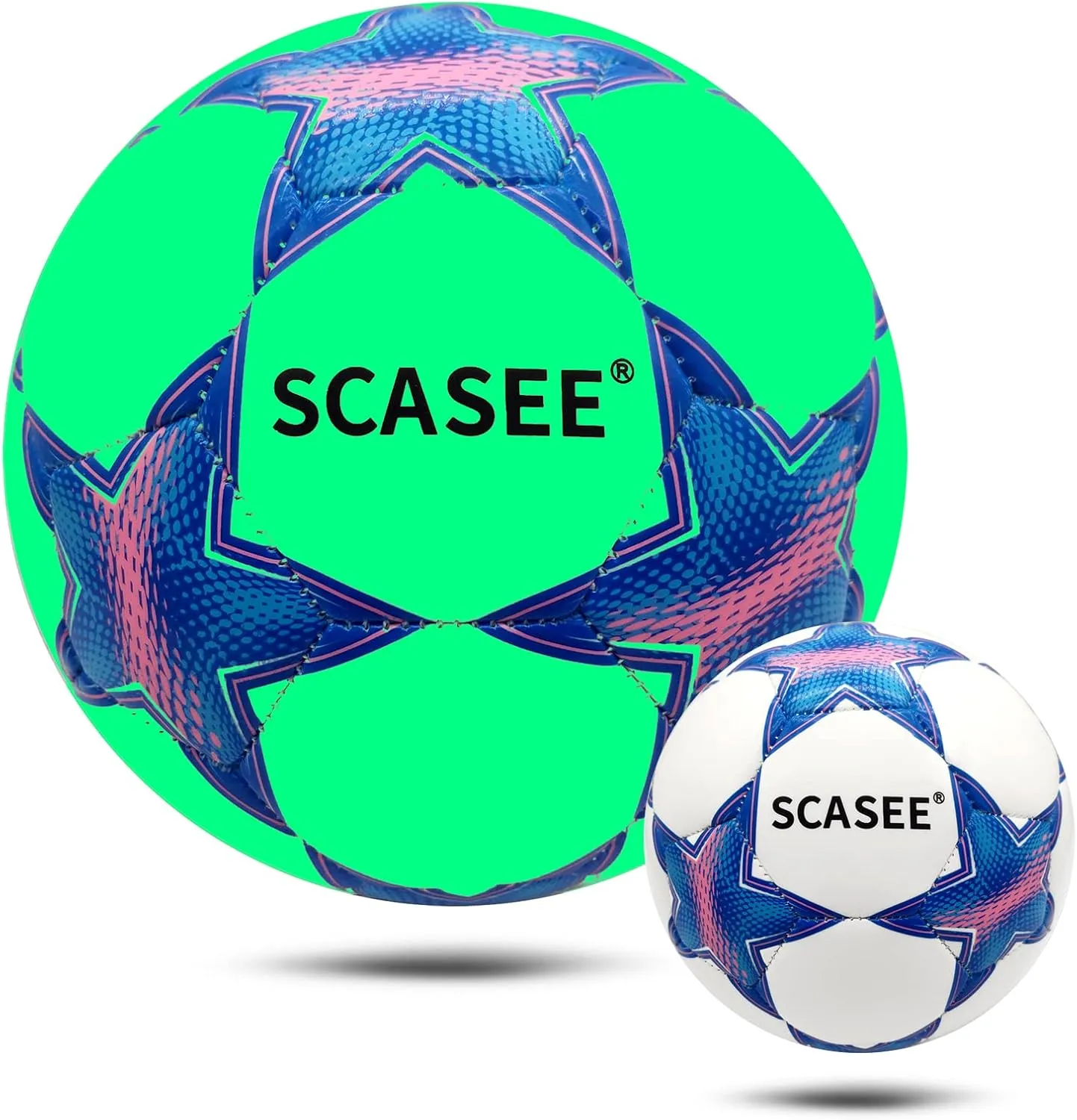 Soccer Ball Holographic Size 5 & Size 4 & Size 3 Glow in The Dark Soccer Balls with Pump and Net Ball- Gifts for Kids,Men,Adults