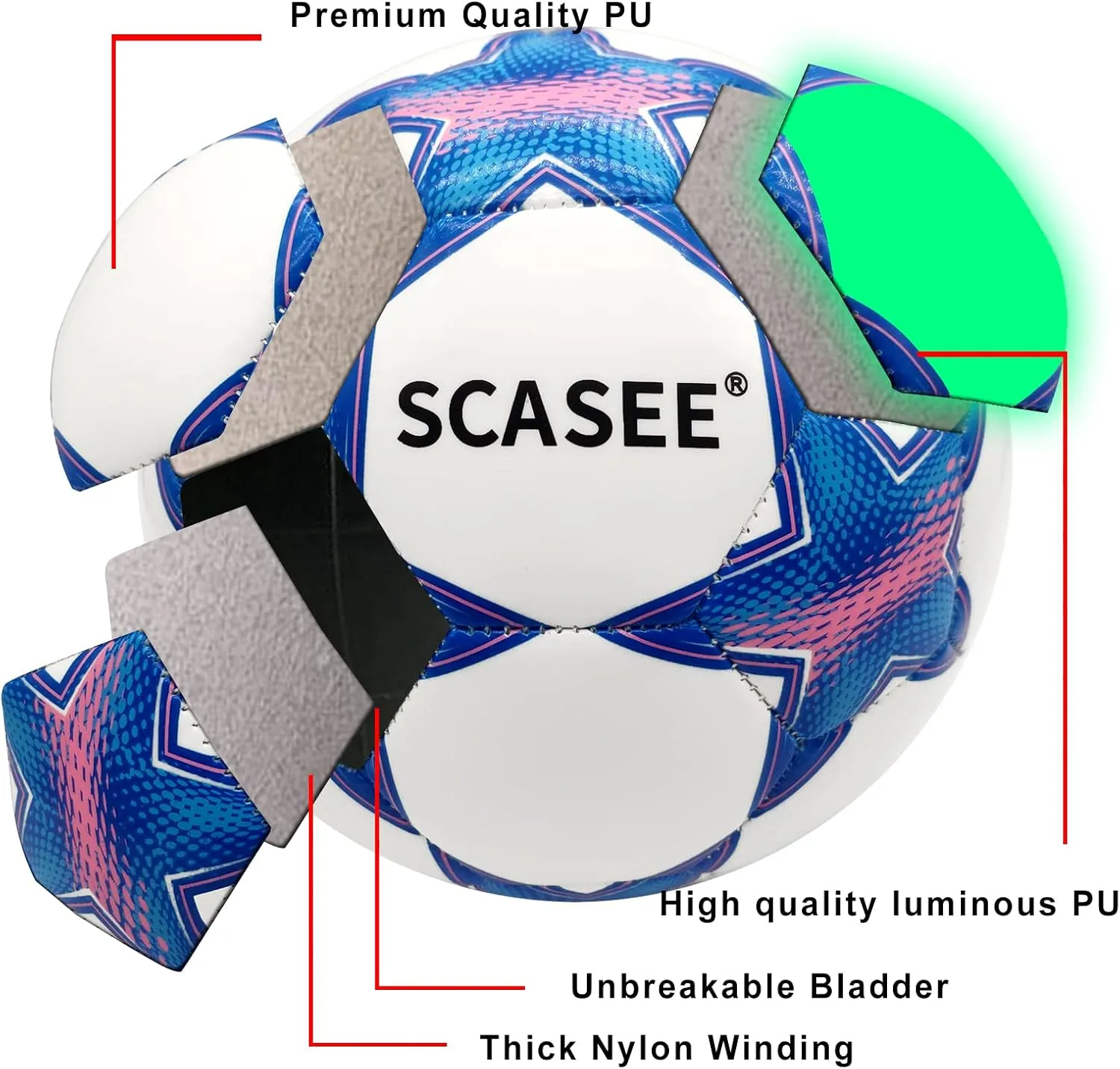 Soccer Ball Holographic Size 5 & Size 4 & Size 3 Glow in The Dark Soccer Balls with Pump and Net Ball- Gifts for Kids,Men,Adults
