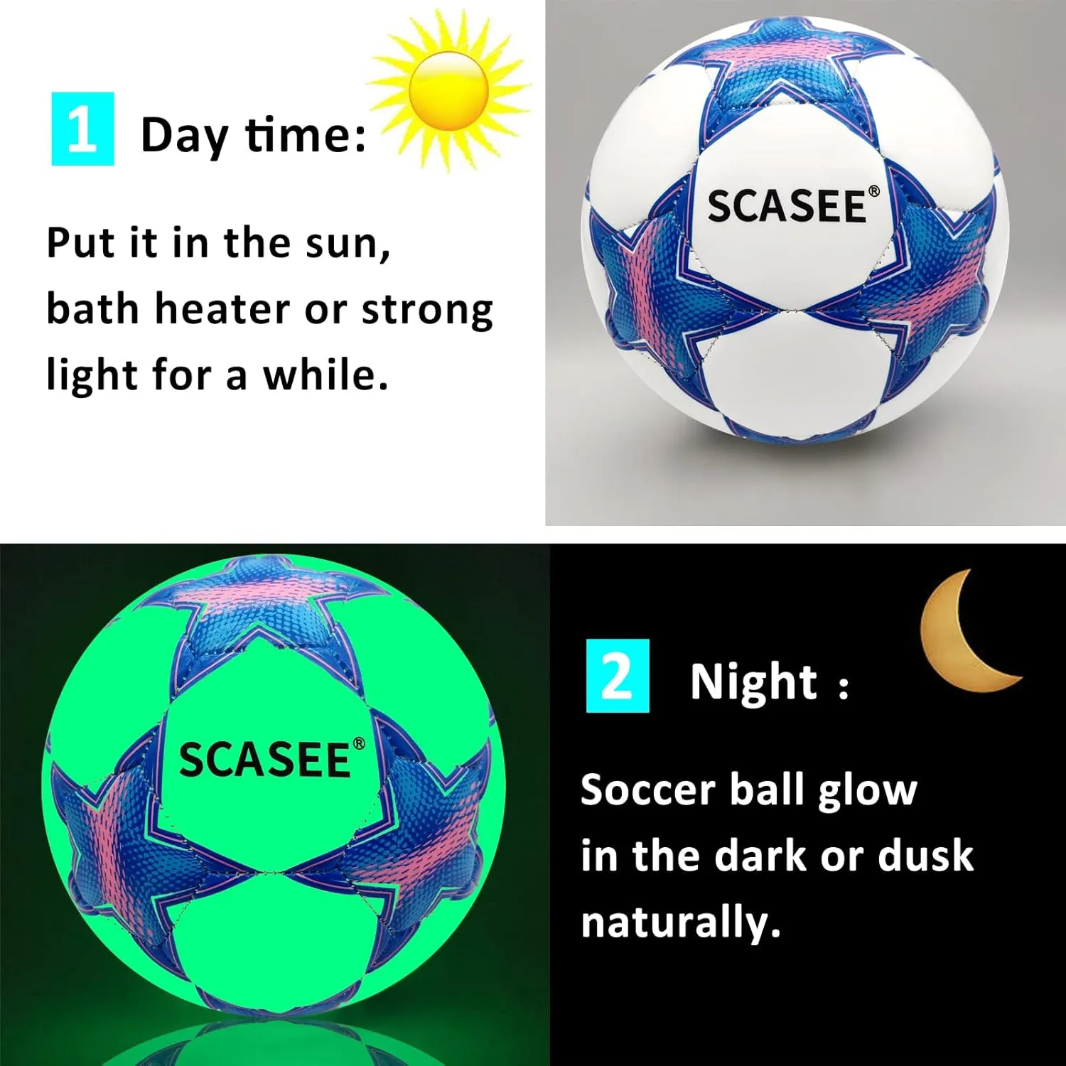 Soccer Ball Holographic Size 5 & Size 4 & Size 3 Glow in The Dark Soccer Balls with Pump and Net Ball- Gifts for Kids,Men,Adults